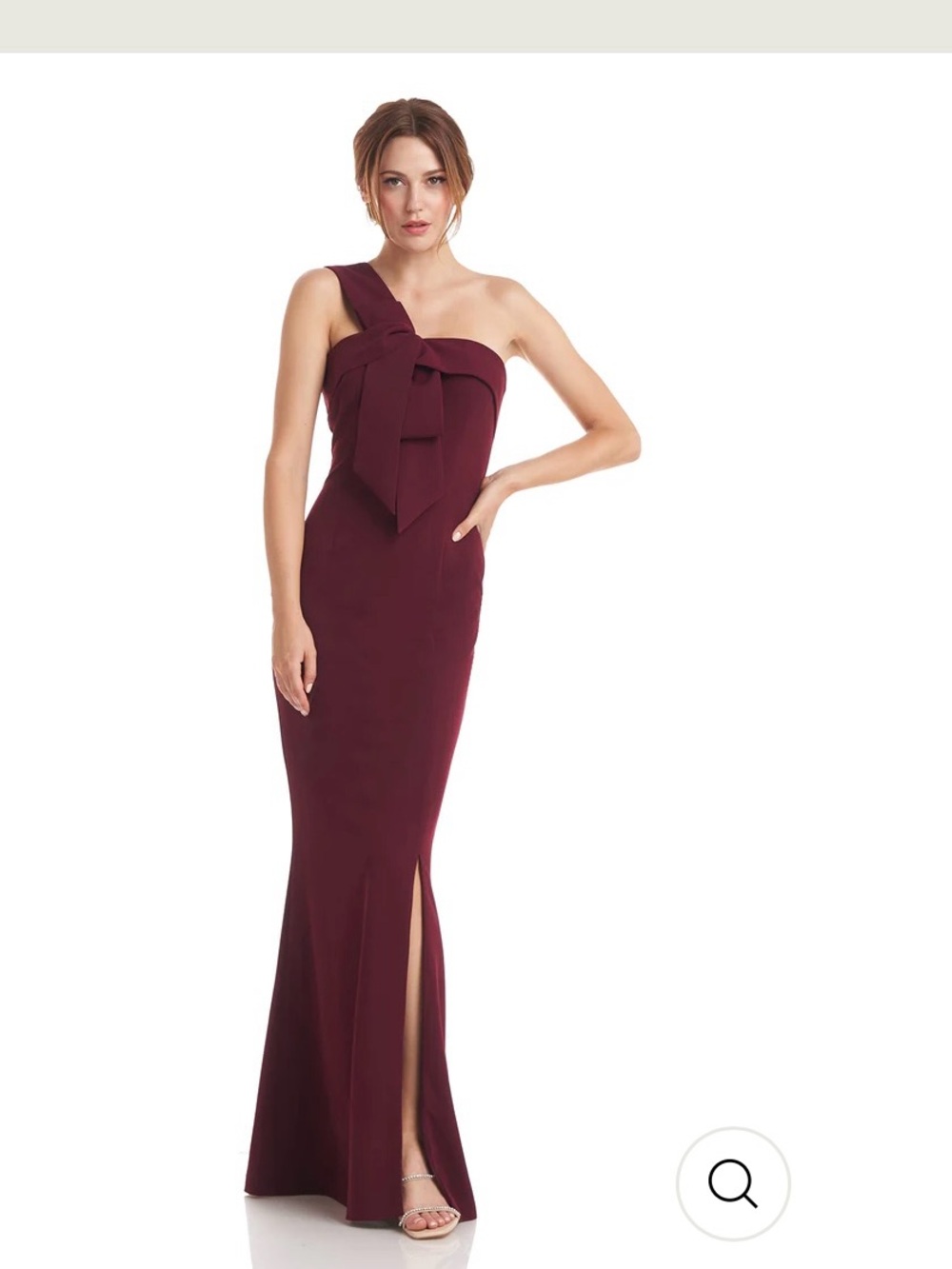 JS Collections Lucille One-Shoulder Bow Gown Women's 12 Merlot Asymmetrical Neck